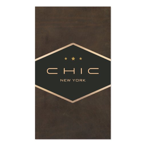Chic Boutique Faux Brown Suede Diamond Emblem Business Card Template (front side)