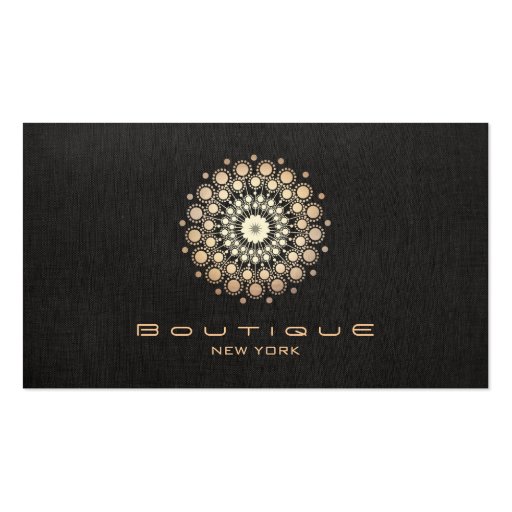 Chic Boutique Gold Circle Motif Faux  Black Linen Business Cards
