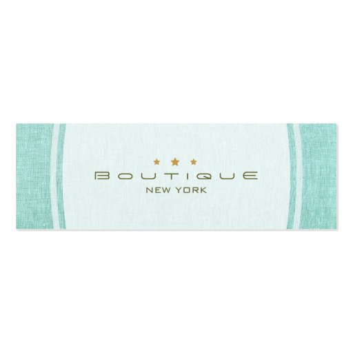Chic Boutique Simple Turquoise Blue Linen Look Business Card Template (front side)