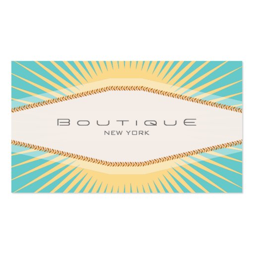 Chic Boutique Turquoise and Yellow Retro Business Card Template (front side)