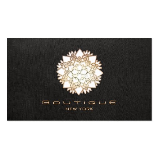 Chic Boutique White Lotus Flower Faux  Black Linen Business Card Template (front side)