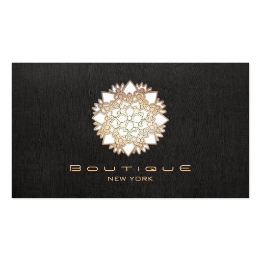 Chic Boutique White Lotus Flower Faux  Black Linen Business Card Template