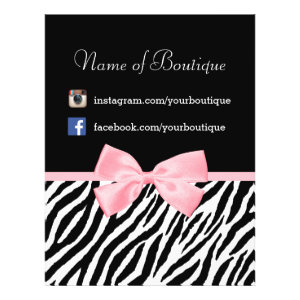 Chic Boutique Zebra Pink Bow Promotional Marketing Flyers