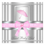 Chic Bowed Silver & Pink Baby Shower Invite