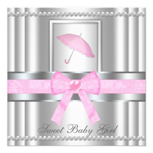 Chic Bowed Silver & Pink Baby Shower Invite