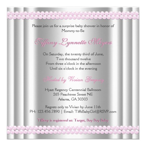 Chic Bowed Silver & Pink Baby Shower Invite