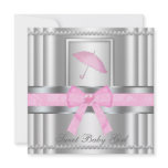 Chic Bowed Silver & Pink Baby Shower Invite