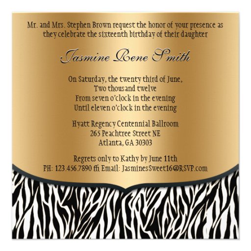 Chic Bowed Zebra Print Invite [Gold]