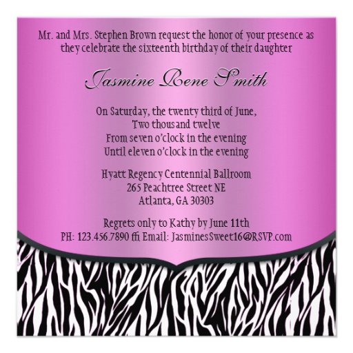 Chic Bowed Zebra Print Invite [Pink]