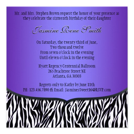 Chic Bowed Zebra Print Invite [Purple]