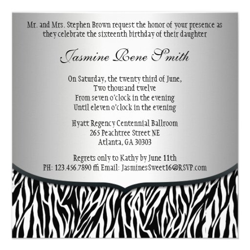 Chic Bowed Zebra Print Invite [Silver]