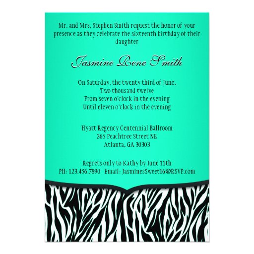 Chic Bowed Zebra Print Invite [Teal]
