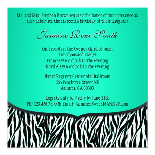 Chic Bowed Zebra Print Invite [Teal]