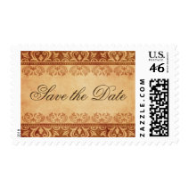 Chic brown grunge lace damask wedding save the date postage stamp