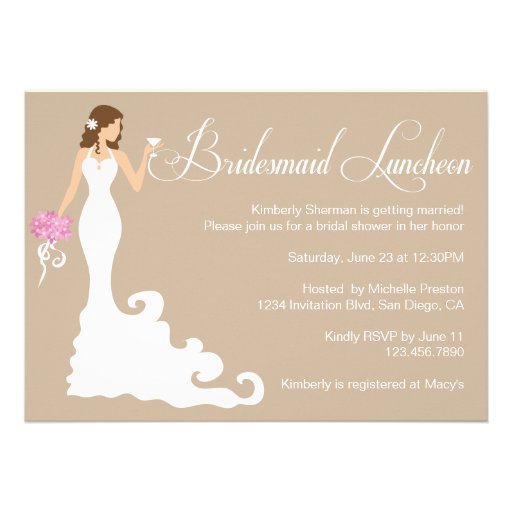 Chic Brown Modern Bride Posh Bridesmaid Luncheon Announcement (front side)
