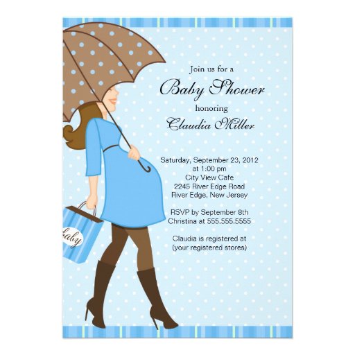 Chic Brunette Pregnant Mom Baby Shower Personalized Invitations