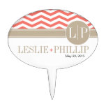 Chic Chevron Monogram | coral Cake Toppers
