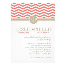 Chic Chevron Monogram | coral Wedding Personalized Announcement