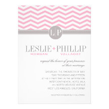 Chic Chevron Monogram | pink Wedding Custom Invites