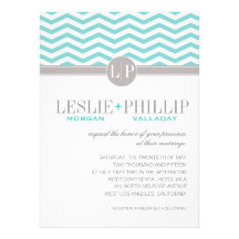 Chic Chevron Monogram | teal Wedding Custom Invites