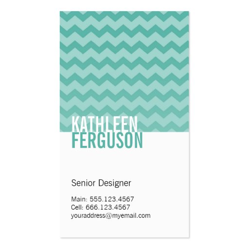 Chic chevron pattern teal blue two tone stylish business cards (front side)