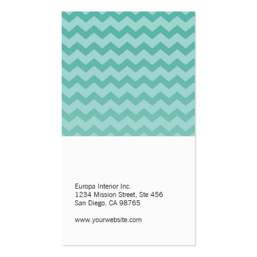 Chic chevron pattern teal blue two tone stylish business cards (back side)