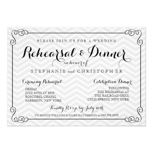 Chic Chevron Wedding Rehearsal & Dinner Invitation (front side)
