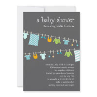 Chic Clothesline Baby Shower Invitation (Boy)