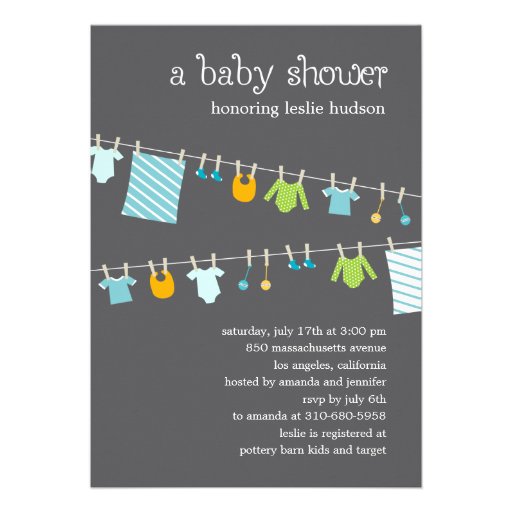 Chic Clothesline Baby Shower Invitation (Boy) (front side)
