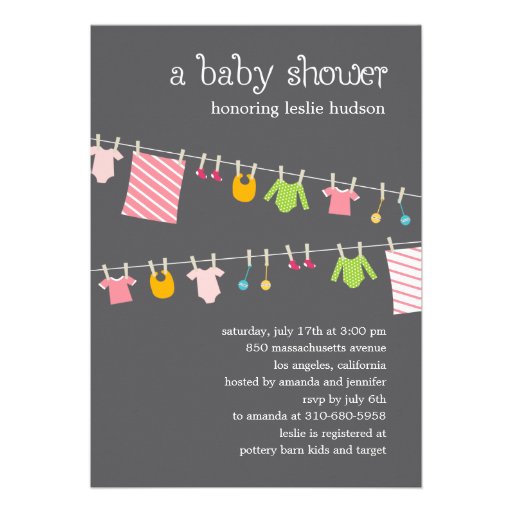 Chic Clothesline Baby Shower Invitation (Girl)