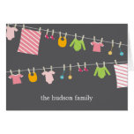 Chic Clothesline Baby Thank You Card - Girl cards
