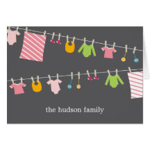 Chic Clothesline Baby Thank You Card - Girl