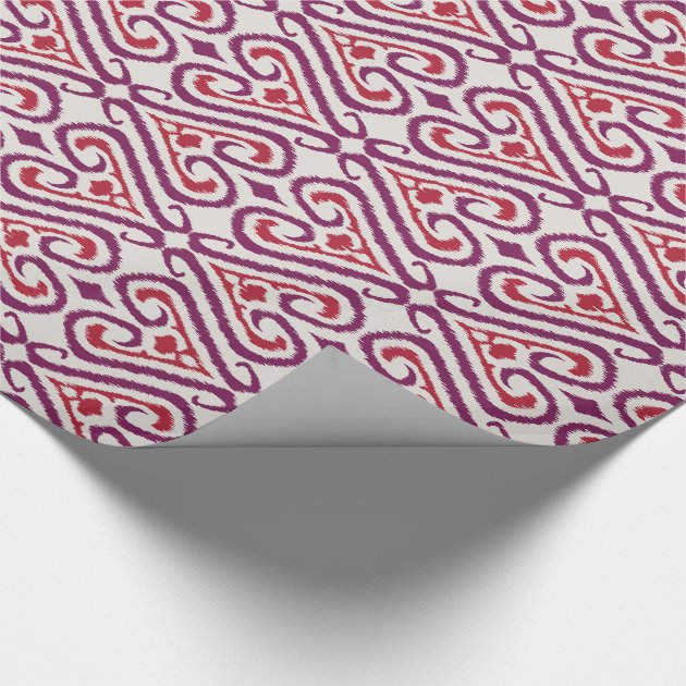 Chic colorful red and purple ikat damask patterns wrapping paper 4/4