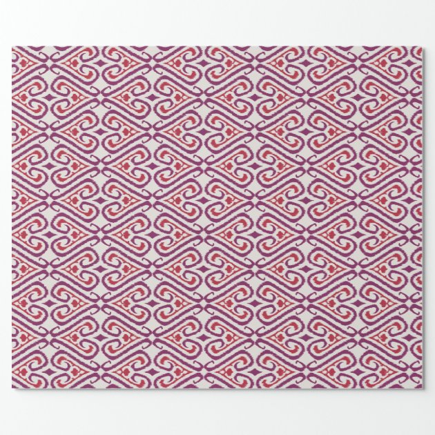 Chic colorful red and purple ikat damask patterns wrapping paper 2/4