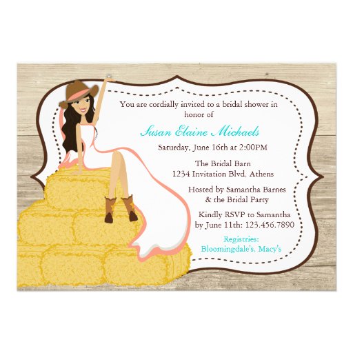 Chic Coral Cowgirl Country Bride Bridal Shower Personalized Announcements