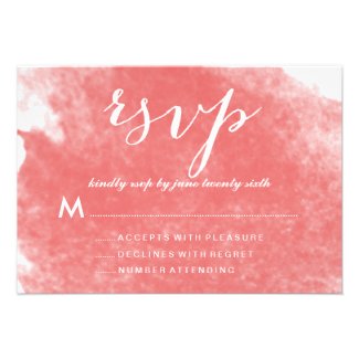 Watercolor Coral Wedding Invitations RSVP Cards by AntiqueChandelier for MonogramGallery.ca