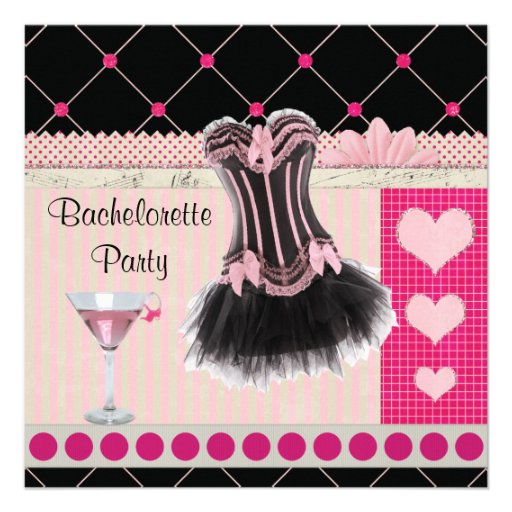 Chic Corset & Pink Martini Bachelorette Party Personalized Invites