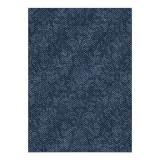 Chic Country Denim Damask & Ivory Lace Wedding Personalized Invitations