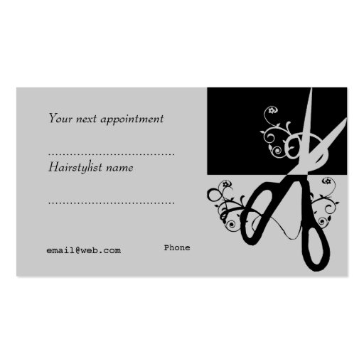 Chic Couture Scissors Swirls Business Card Templates (back side)