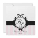 Chic Damask Monograms Wedding Pink Stripe Custom Announcements
