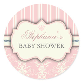 Chic Damask & Stripe Baby Shower Favor Sticker
