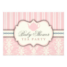 Chic Damask & Stripe Baby Shower Tea Invitation