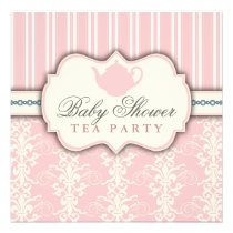 Chic Damask & Stripe Baby Shower Tea Invitation invitations