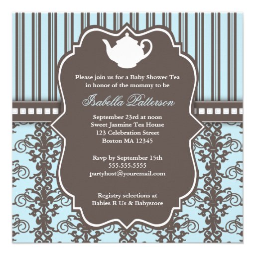 Chic Damask & Stripe Baby Shower Tea Invitation