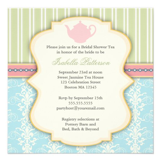 Chic Damask & Stripe Bridal Shower Tea Invitation
