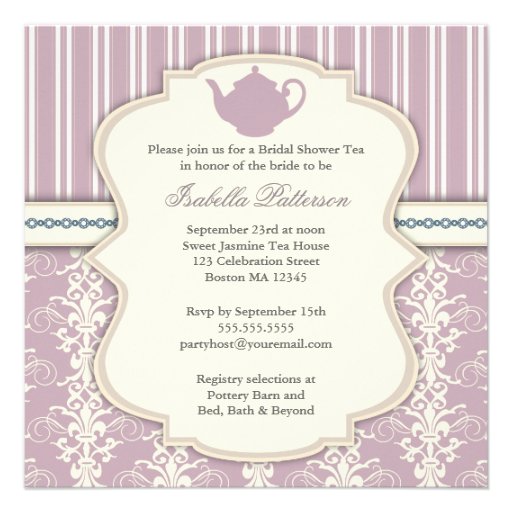 Chic Damask & Stripe Bridal Shower Tea Invitation