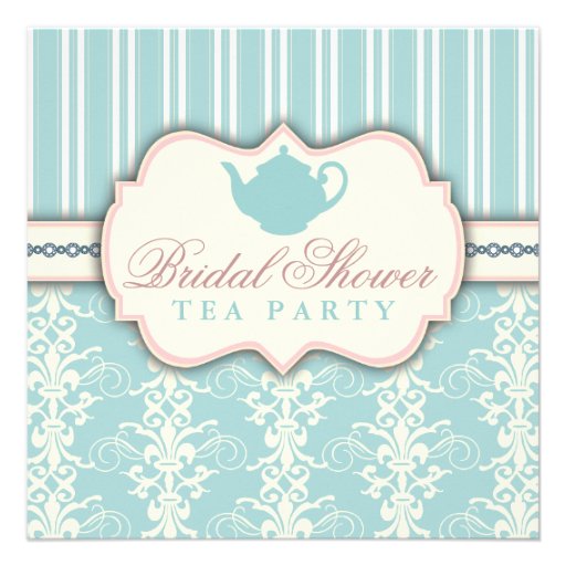 Chic Damask & Stripe Bridal Shower Tea Invitation