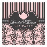 Chic Damask & Stripe Bridal Shower Tea Invitation