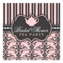 Chic Damask & Stripe Bridal Shower Tea Invitation invitations