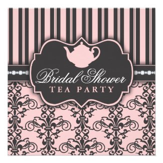 Chic Damask & Stripe Bridal Shower Tea Invitation